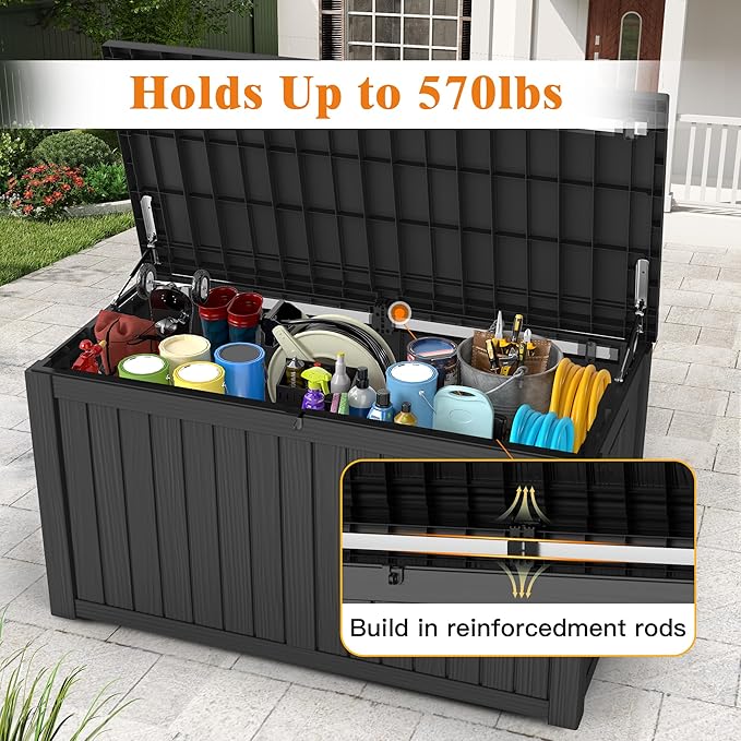 180 Gallon Outdoor Large Storage Box, Waterproof & UV-Resistant, Lockable Large Storage Bins with lids & Handles, Deck Box for Garden Tools, Package Delivery Box for Outside, for Yard, Pool