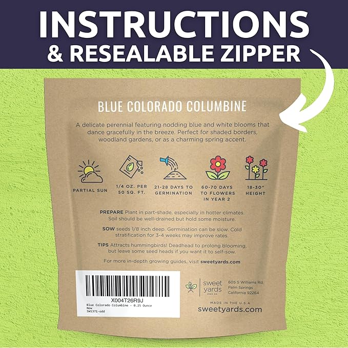 Columbine Blue – Large 1/4 Ounce Seed Packet – 6,000 Flower Seeds for Planting – Aquilegia caerulea
