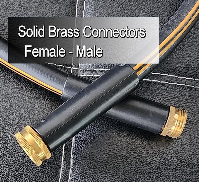 Atlantic Heavy Duty Garden Hose 12 ft x 5/8 Inch Black Color, Short Connection Leader Hose with Solid Brass Connectors (12 Feet)
