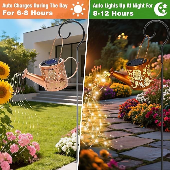 Solar Watering Can Lights, Sunflower Decorative Hanging Lantern Solar Lights Outdoor Waterproof, Gifts for Mom Women Grandma Mother's Day, Retro Metal Garden Decor for Outside Yard Patio Lawn