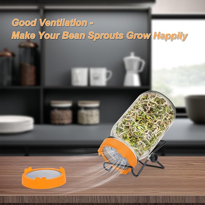 Lulonpon Sprouting Lids Growing Kit, Screen Sprout Lids with Stand, Sprouting jar kit for Sprouting, Sprouting Bean Seeds, Sprouting Kit