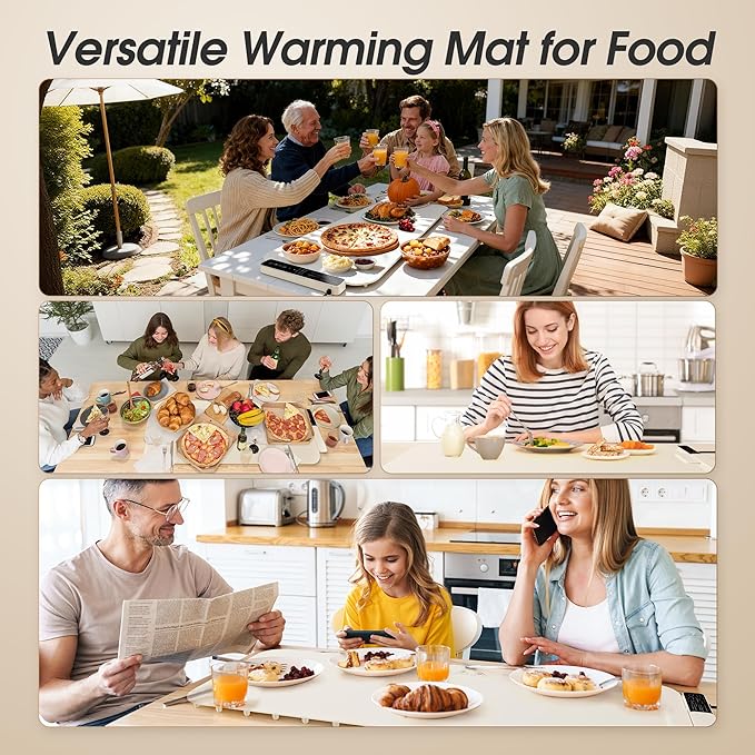 Vabaso Extra Large Food Warming Mat with APP, 37"x15" DIY Temperature & Timer Settings, Heats in 5s, Electric Warming Tray with Child Safety Lock, Warming Mat for Food & Countertop - Kosher Certified
