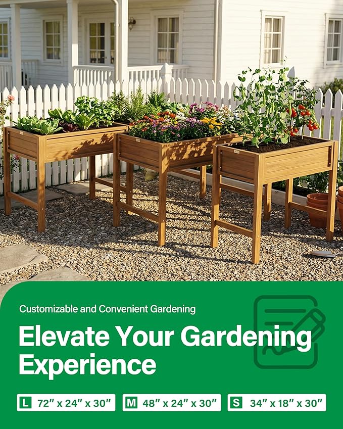 YEFU Raised Garden Beds Outdoor: 48x24x30in HIPS Planter Boxes Outdoor with Legs to Plant Herbs Vegetables Flowers - Raised Garden Bed Gardening with Optimal Drainage Design Reduces Care Time Teak