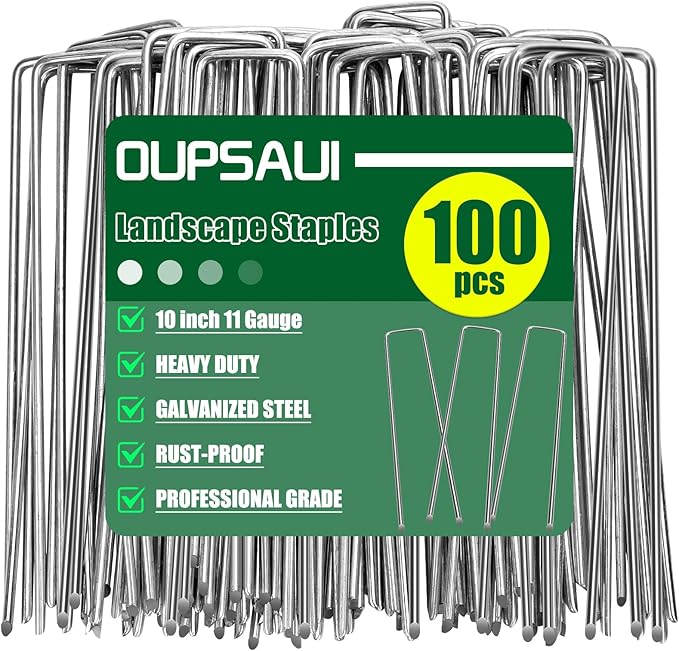 OUPSAUI 10 Inch Galvanized Landscape Staples Stakes, 12/25/50/100/200pcs Garden Metal Stakes for Weed Barrier Fabric, Fence Stakes, Tent Stakes, Christmas Decorations (100pcs)