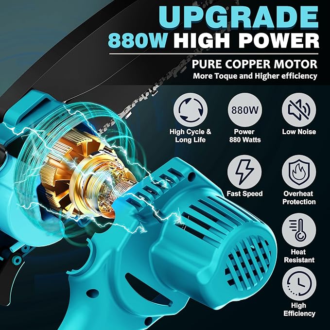 Mini Chainsaw Cordless,6 Inch Portable Electric Chain Saw, Automatic Oiler, Battery Powered Small Handheld Saw, Security Lock Trees Branches Trimming,Wood Cutting, 2 Batteries 2 Chains 2026