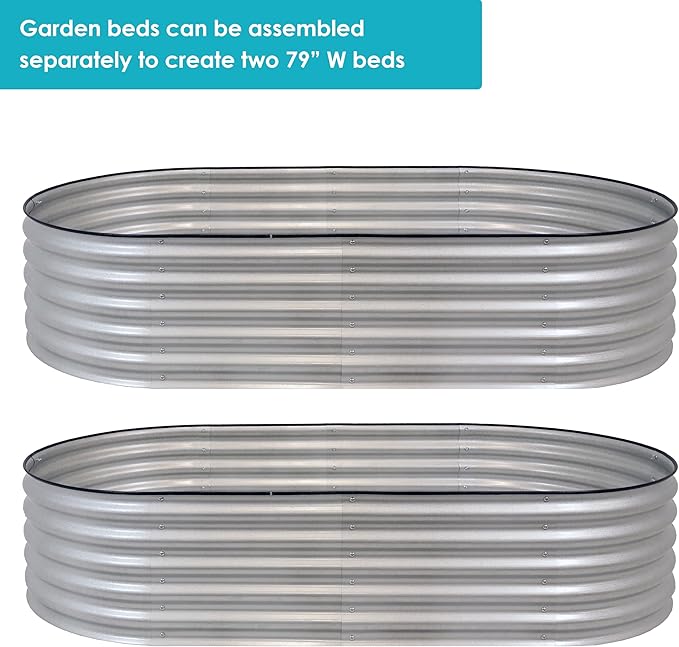 Sunnydaze 79-Inch Oval Raised Garden Bed - Stackable Steel Vegetable Flower Bed Planter Kit with Rubber Edge Trim - Silver