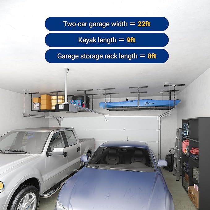FLEXIMOUNTS 3x8 Overhead Garage Storage Rack,Adjustable Storage Organization System, Heavy Duty Metal Garage Ceiling Storage Racks, 2 pack, Hammertone, Classic Series