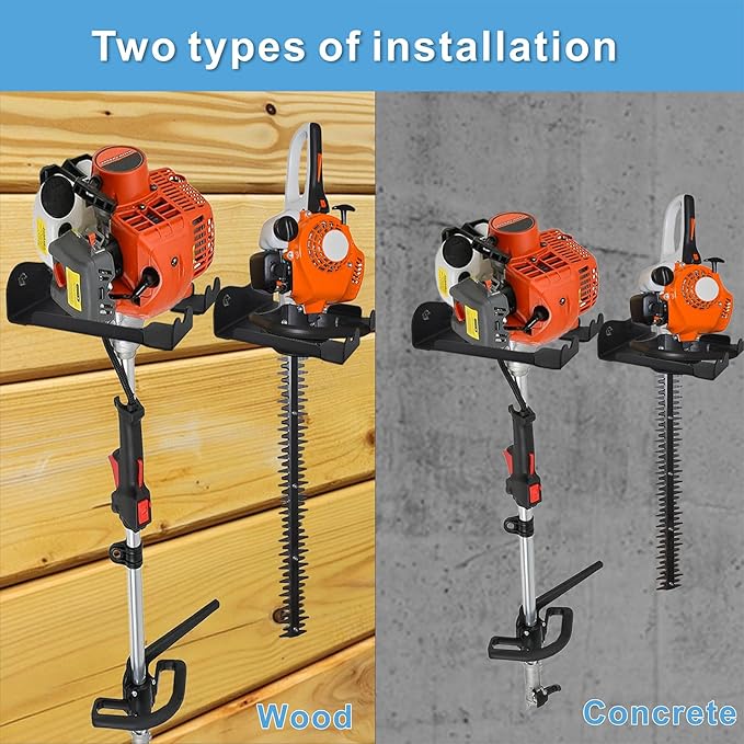 Ertuohg 2PCS Garage Organizer Trimmer Rack, Heavy Duty Weeder Eater Hanger Trimmer Hanger, Weedeater Hangers for Garage Wall, Garden Tool Organizer, Tool Hangers for Garage Wall, Black Metal