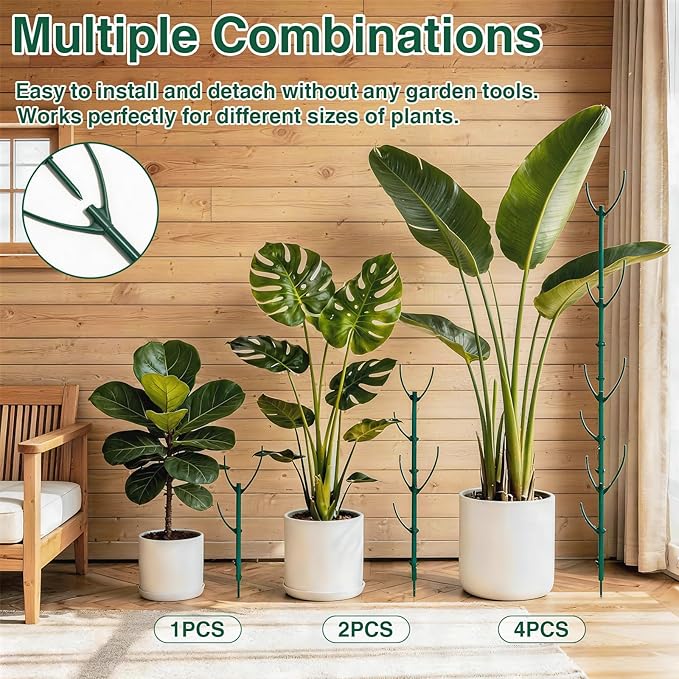 8 Pack Stackable Monstera Plant Support Stakes,8Pcs 11 Inch Climbing Plant Sticks Structures with Garden Ties, Durable Alternative to Moss Pole for Indoor Outdoor Plants