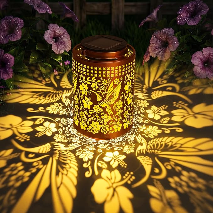Solar Lanterns Outdoor Waterproof Hummingbird Garden Decor Gifts for Women Mom Grandma Hanging Solar Lights Metal Solar Decoration Outside for Yard, Patio, Backyard, Porch(Hummingbird)