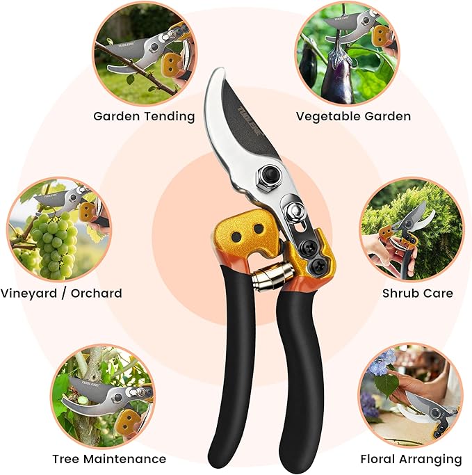Professional 2-Pack Pruning Shears and Tin Snips Heavy Duty Garden Clippers with Japanese SK5 Steel and Stainless Steel Blades for Branch Cutting Bonsai Gardening Cardboard