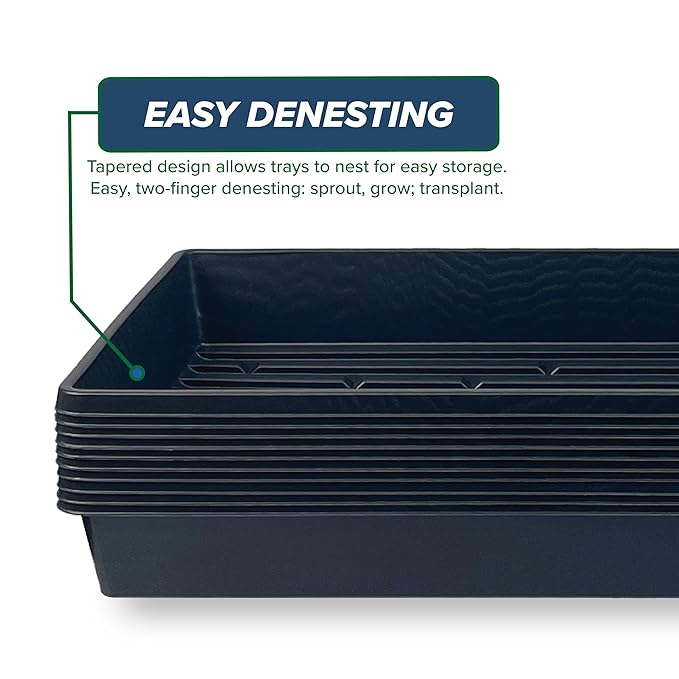 Living Whole Foods 5 Pack of Durable Black Plastic Growing Trays (Without Drain Holes) 21" X 11" X 2" - Flowers, Seedlings, Plants, Wheatgrass, Microgreens & More