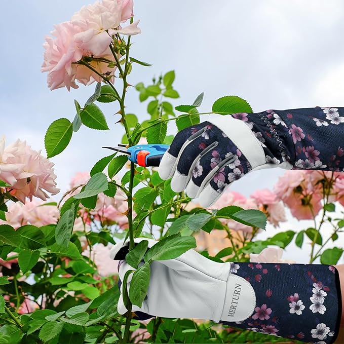 Leather Long Gardening Gloves for Women Thorn Proof Garden Gloves Yard Working Gloves