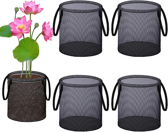 4 Pcs Pond Planting Bags, Mesh Aquatic Pond Lily Planter with Handles Reusable Water Gardens Plant Pots for Aquatic Plants, Marsh Plant Garden Terrestrial Plant (4)