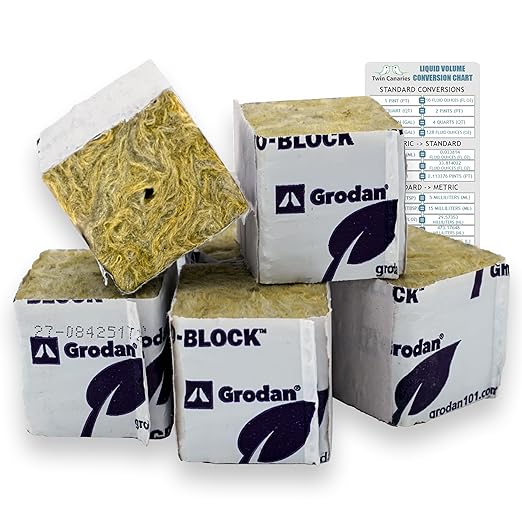 Grodan 1.5" Rockwool Mini Blocks – 45 Pack Rockwool Cubes for Hydroponics, Seed Starter & Cloning + Twin Canaries Chart