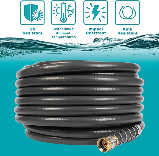 Gilmour Flexogen Heavy Duty Garden Hose – 5/8 in x 100 ft, Leak-Proof Brass Couplings, Kink Resistant 8-Layer Design, 500 PSI, Made in USA