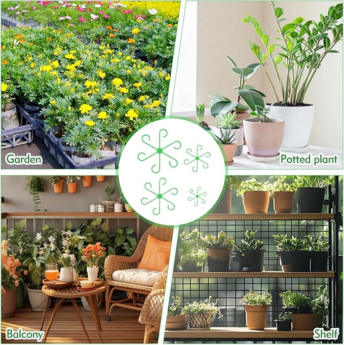 Kerros 8 Pack Plant Support Rings, Green Plastic Plant Cages for Potted Flowers, Tomato, Vine, Peppers - Reusable Garden Stake Holder for Indoor Outdoor Plants