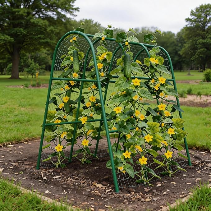 Garden Arch Trellis for Climbing Plants Outdoor, 4 ft x 5.3 ft Cucumber & Melon Trellis for Raised Beds, u-Shape Plant Support for Climbing Vegetables, Grapes & Roses, Green