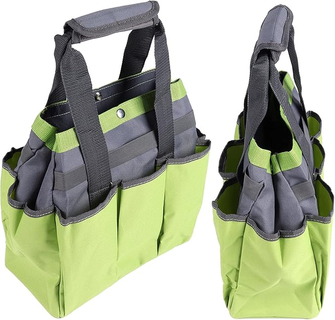 Large Capacity Tool Storage, Garden Tote, Portable Gardening Tools Carrier with 9 Pockets, Comfortable Handle and Elastic Straps, Oxford Cloth for