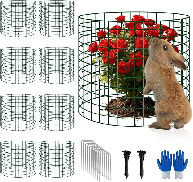 8 Pack Plant Protectors from Animals, 12''x12'' Metal Plant Cages for Outdoor Plants, Garden Plant Protector with Stakes & Zip Ties, Keep Rabbits Squirrels Out, Plant Cage for Flowers Vegetables