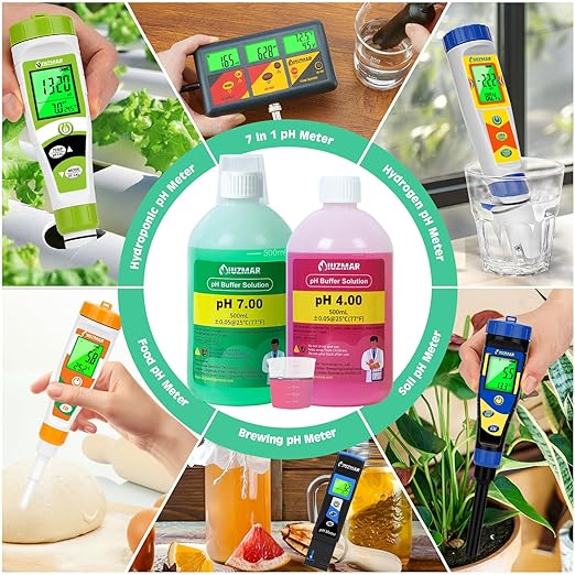 pH 7.00 and pH 4.00 Calibration Fluid, 500ml Tester pH 7.00/4.00 Buffer Solution Each, pH Meter Calibration Solution with Container (30ml*2) for pH Meter, pH Tester, pH Probe, pH Electrode