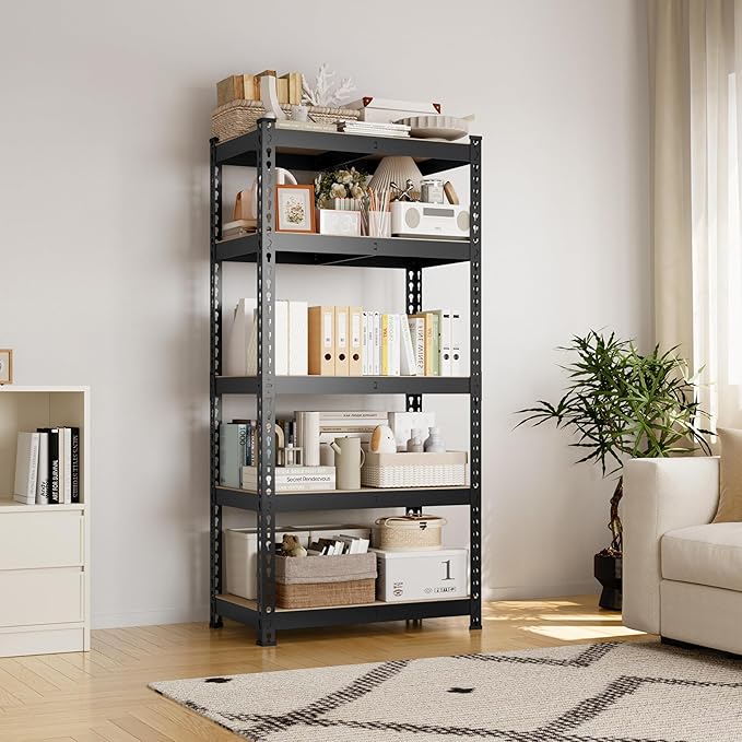 Yaheetech Storage Shelves, 5 Tier Heavy Duty Adjustable Metal Shelving Unit, Industrial Utility Rack for Garage Warehouse Pantry Closet (27.5 W x 12 D x 60 H Inches, Black)