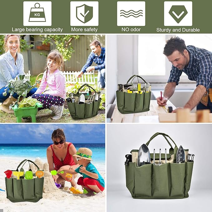 Garden Tool Bag, Garden Tote Bag With 8 Pockets, Canvas Garden Tool Storage Bags, Heavy-duty Large Organizer Bag for Garden Tool Kit, Gardening bag for women Men Indoor and Outdoor Gardening