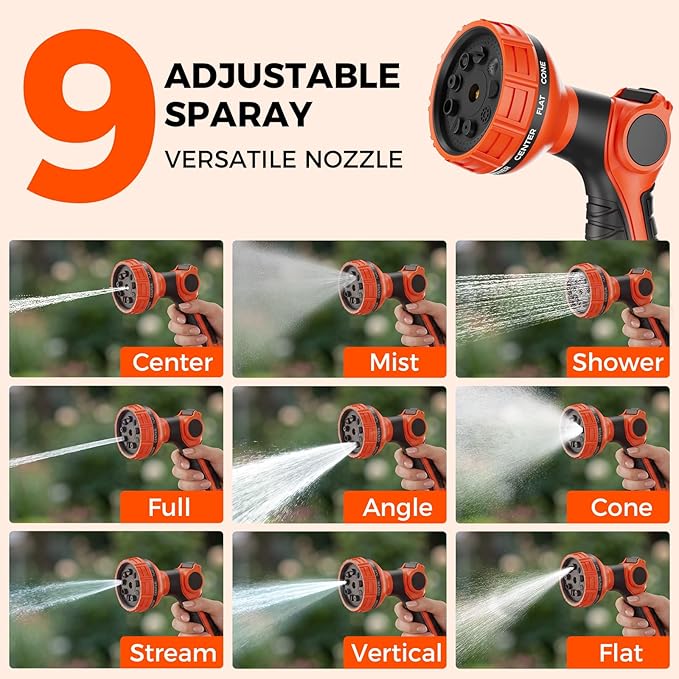 New Retractable Garden Hose Reel 150 ft x 1/2 inch 9 Sprayer Nozzle Automatic Slow Return Any Length Lock Heavy Duty Wall-Mounted Hose Reels for Outside 180° Swivel UV Resistant