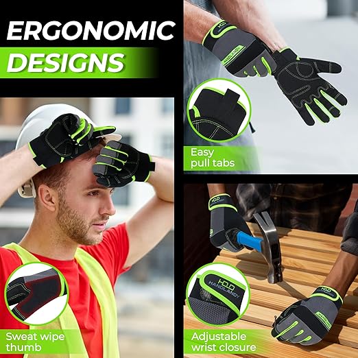 HANDLANDY Work Gloves Mens & Women, Utility Safety Mechanic Working Gloves Touch Screen, Flexible Breathable Yard Work Gloves (Extra Large, Green)