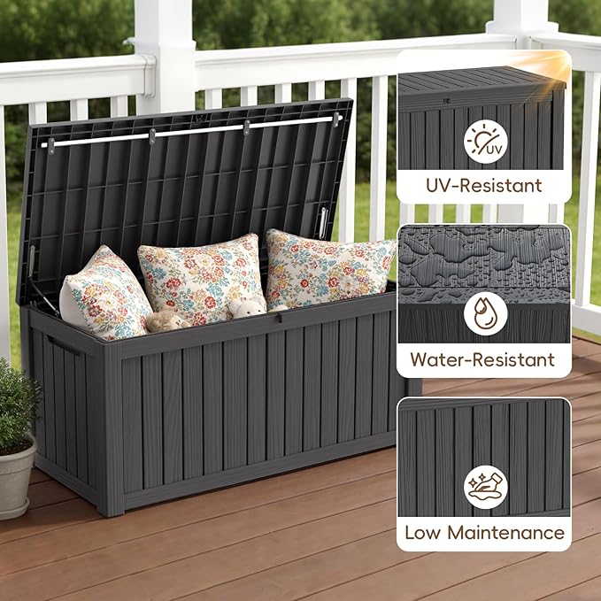 Outdoor Storage Box, Waterproof Deck Box, Outdoor Patio Storage Bin, Weatherproof (Black, 150 Gallon)