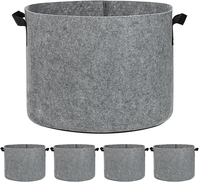 M METERXITY 5-Pack Plant Grow Bags 10 Gallon Grow Bags 300G Thickened Fabric Pots with Durable Handles Plant Garden Grow Pots for Fruits/Vegetables/Flowers/Plants [Grey]