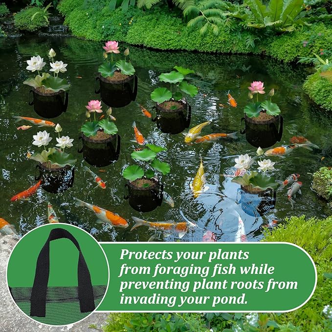 6PCS Mesh Aquatic Pond Plant Baskets, 2 Gallon Round Pond Planting Bags Aquatics Planter Pot Water Lily Growing Container with Handles for Lotus Bog Plant Garden Terrestrial Plants, 7.9" H x 7.9" Dia