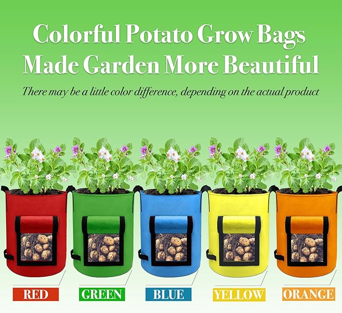 5Packs 10Gal Colorful Potato Grow Bags, Heavy Duty Potato Bags for Growing Potatoes, Potato Planter, Non-Woven Fabric, Muticolor
