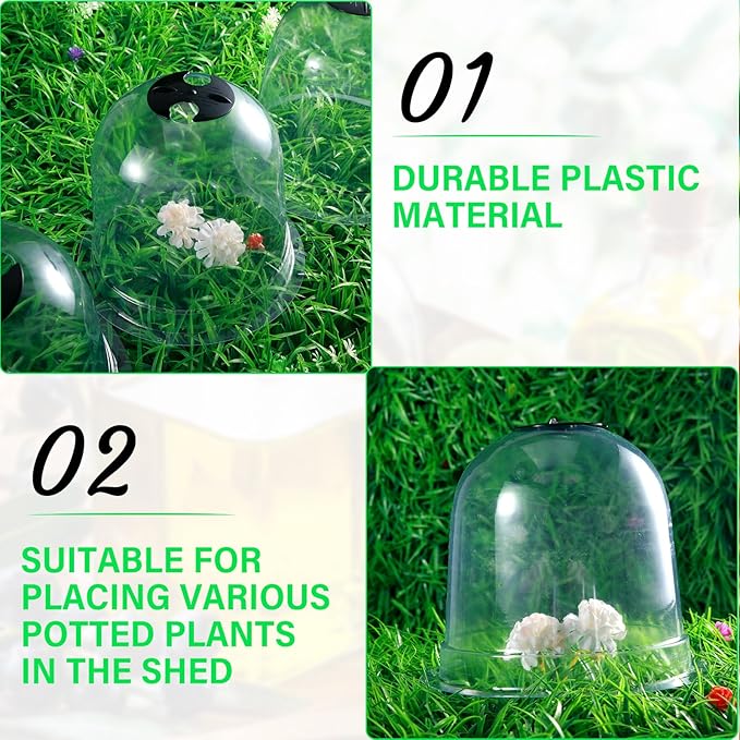 Zopeal 30 Pcs Small Garden Cloche Humidity Plant Dome 7.68'' Dia x 6.7'' H Reusable Thick Garden Protector Bell Covers Clear Plastic Dome Mini Greenhouses with 80 Securing Pegs for Winter Outdoor Seed