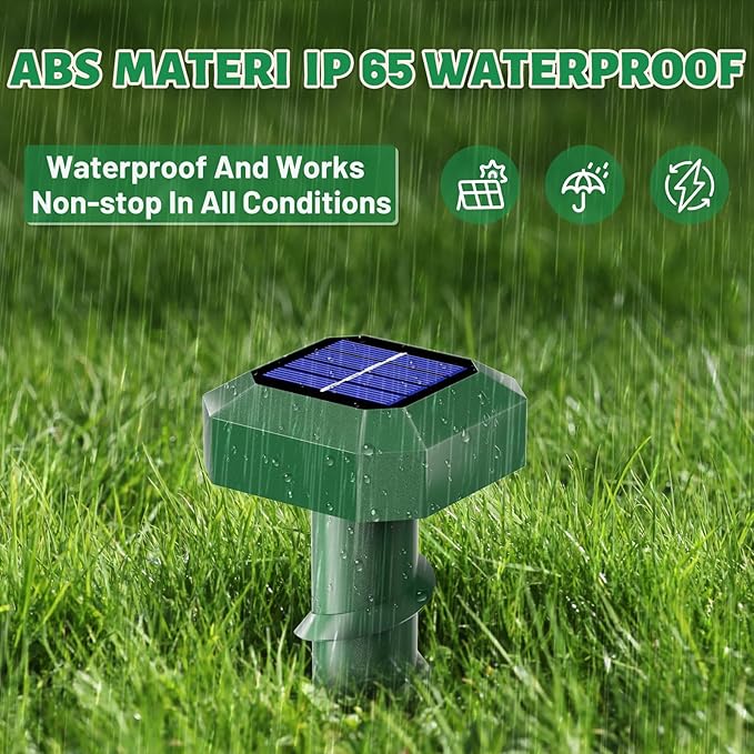 Mole Repellent Solar Powered 6 Pack,Ultrasonic Gopher Repellent,IP 65 Waterproof Outdoor Sonic Deterrent,Effective Get Rid of Snake Vole, Chipmunk Skunk Groundhog,Family & Pet Safe