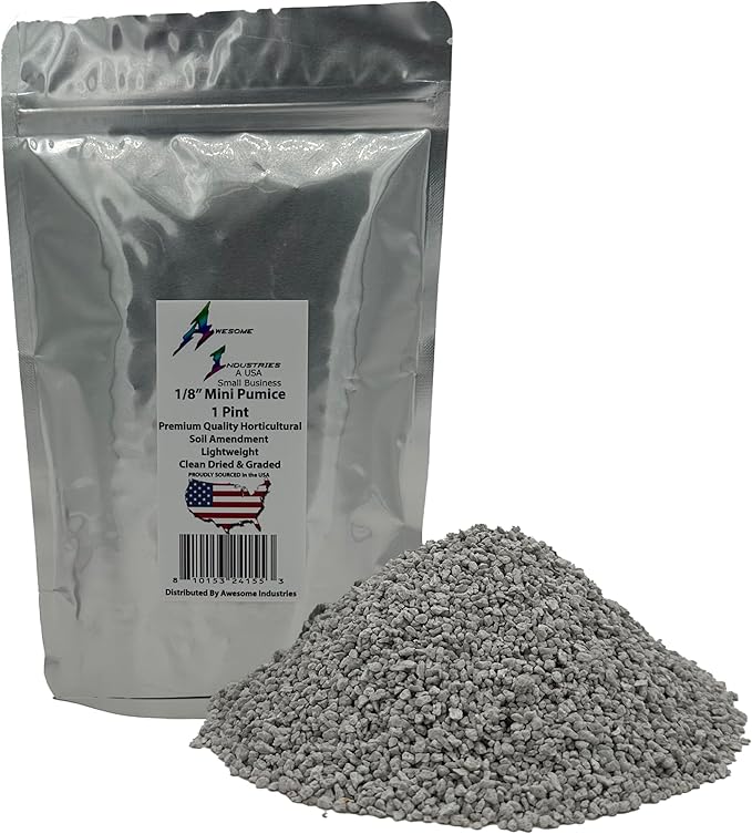 Small Pumice for Plants Bonsai 1 Pint Mini 1/8" Succulent Cactus Indoor Plants Horticultural Soil Amendment Additive Regulates Moisture High Porosity Fast Drainage Aeration Awesome Industries