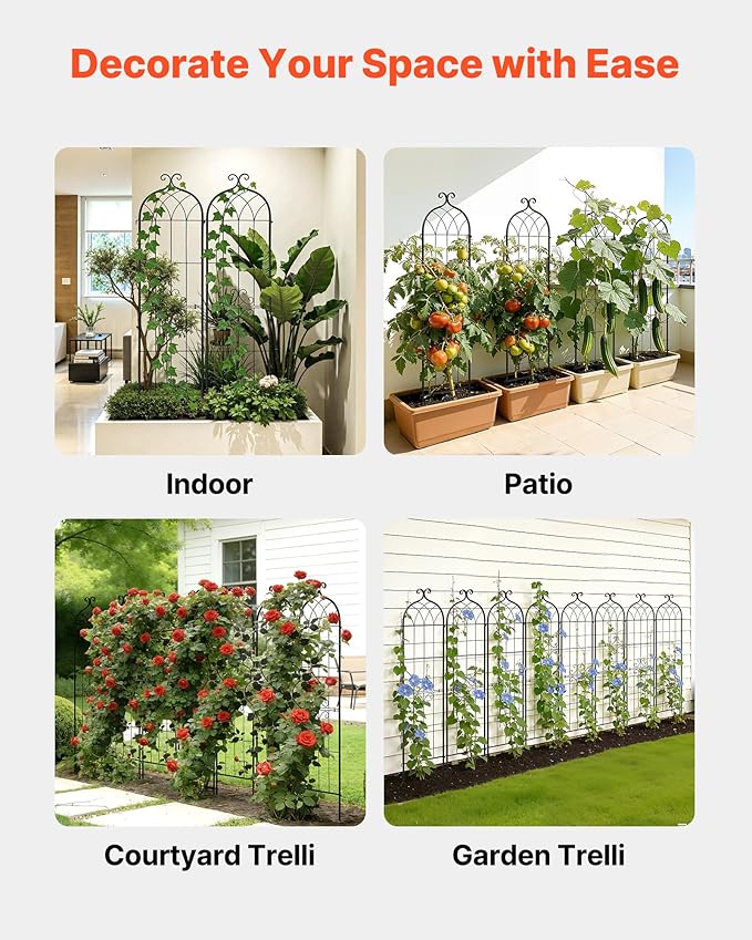 VEVOR Garden Trellis, 60 x 15 inch Rose Trellis, 4 Packs Garden Flower Rose Trellises with Powder-Coated Finish & Convenient Locking Design, Plant Support Trellises for Flowers, Vegetables, Roses