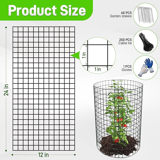 16 Pack Plant Protectors from Animals, 24"x 12" Wire Plant Protector, Wire Cages for Plants with Stakes and Cable Ties, Metal Plant Cages for Plants, Vegetables, Flowers