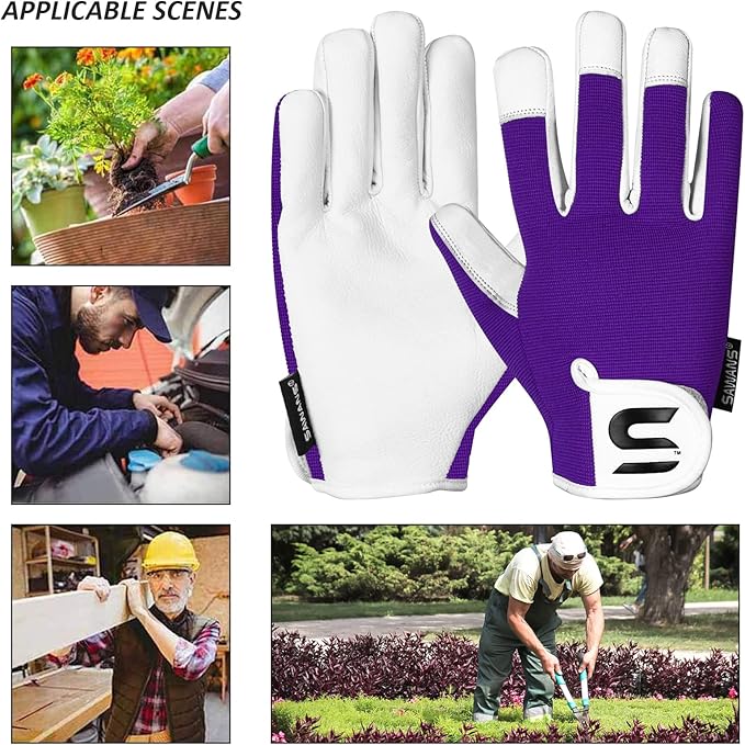 SAWANS Leather Gardening Gloves Ladies and Mens Thorn Proof Garden Gloves for Women Men Gardening Durable Work Gloves