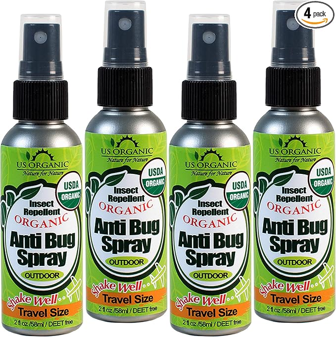 US Organic Mosquito Repellent Anti Bug Outdoor Pump Sprays, USDA Certification, Cruelty Free, Proven Results by Lab Testing, Deet-Free (2 oz - Extra Value 4 Pack)
