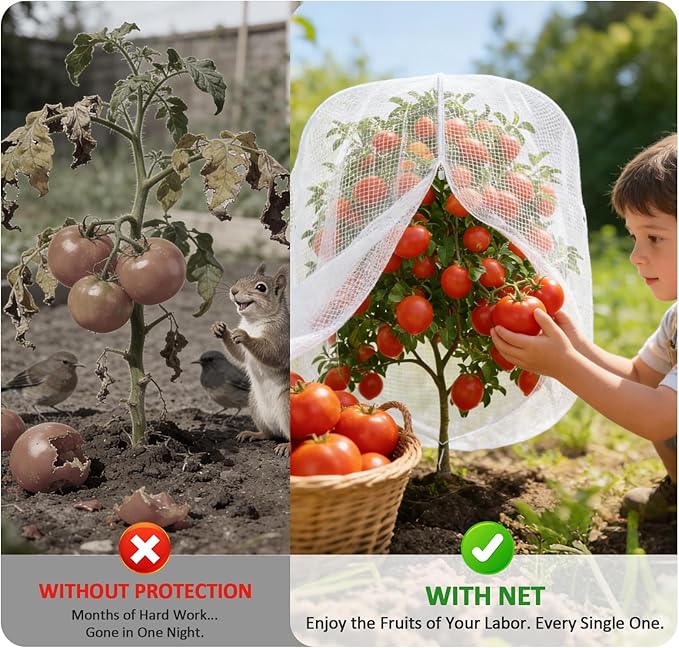 6Pcs Plant Protector Bags – 3 Sizes Variety Set (2.3x3.3/3.3x4.9/4.9x6.6 ft) Reusable Garden Netting for Vegetables, Mesh Covers Protect Tomatoes, Fruits & Flowers from Birds, Bugs, Deer & Animals
