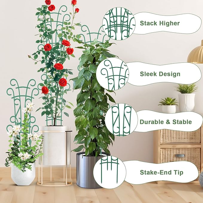 6 Pack Indoor Plant Trellis for Potted Plants, Stackable Garden Trellis for Climbing Plants Outdoor, Small Trellis for Houseplants Rose Hoya Pothos Plant Climber Support