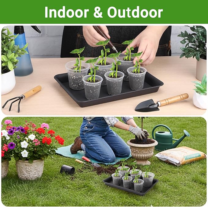 GREANER 3 Packs Plant Tray, 11 Inch Black Seed Starter Tray Rectangular, Heavy Sturdy Plant Saucer for Outdoors and Indoors Use