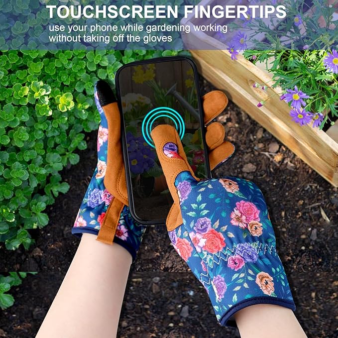 Leather Gardening Gloves for Women Thorn Proof Garden Gloves Touch Screen Working Gloves Gifts,M