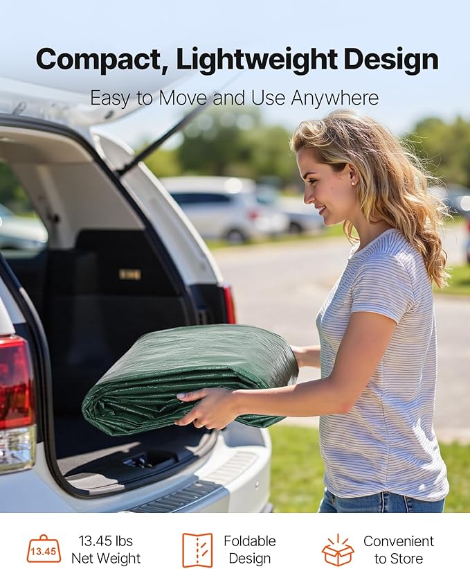 VEVOR Carport Replacement Canopy, 10 x 20 ft Potable Garage Tent Top Tarp, UV-Resistant & Waterproof Car Shelter Tarp, Heavy Duty Car Port Cover with Ball Buggees, Dark Green, Frame Not Included