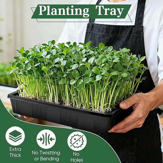 Sckee Upgraded 10 Pack Plant Growing Trays Seed Starting Tray Microgreens Growing Trays Seedling Plant Germination Starter Tray Transplant Fodder Flats, No Holes, No Leakage, Reusable (1015)