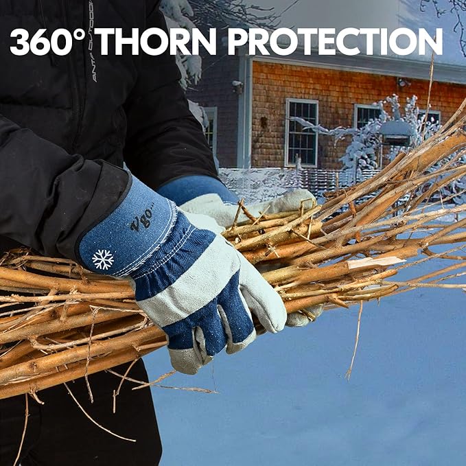 Vgo... Winter Warm Lined Cowhide Split Leather Work Gloves,Heavy Duty Truck Driving Gardening Farm Welding(CB3501F)