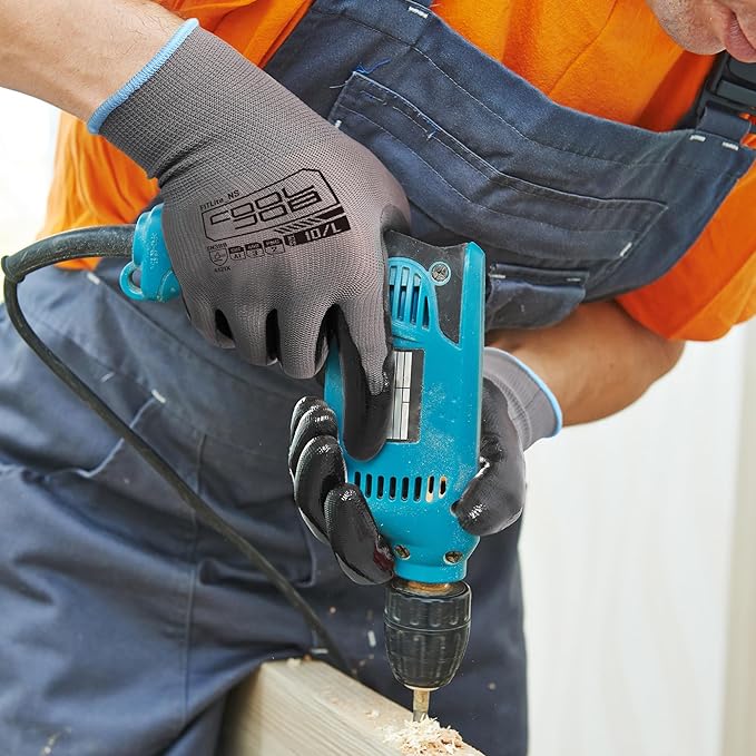 COOLJOB 20 Pairs Nitrile Dipped Safety Work Gloves with Grip, Non-slip Rubber Coated Bulk Garden Gloves for Men, Heavy-duty Oil Resistant for Truck Driver, Warehouse Box Handler, Large, Gray
