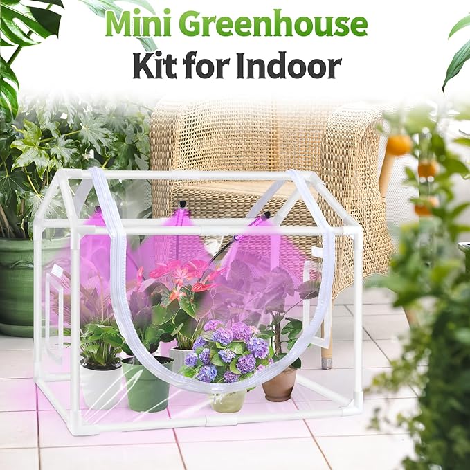Mini Greenhouse Indoor with Grow Light, Small Tabletop Greenhouses Kit for Indoors, LED Plant Nursery with Timer & Zippered Door for Seed Starting, 25.6" L x 15.8" W x 20" H