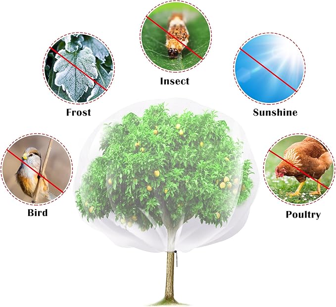2 Pcs Fruit Tree Netting, 7 x 8 Ft Large Insect Bird Barrier Tree Net with Drawstring, Garden Bird Netting Plant Cover for Protect Plant Fruit Flower from Insect Bird